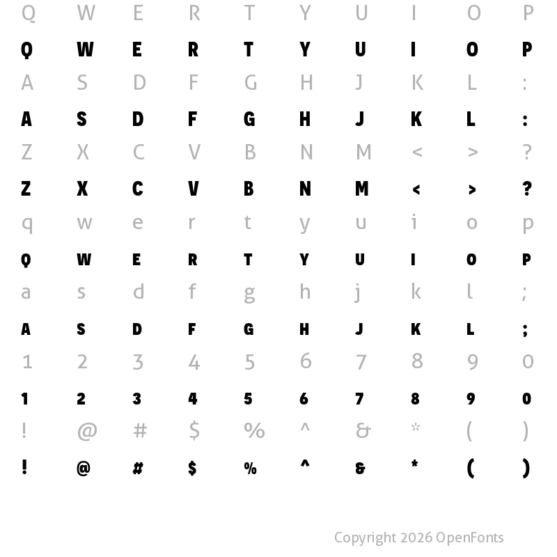 Character Map of Novecento sans narrow UltraBold