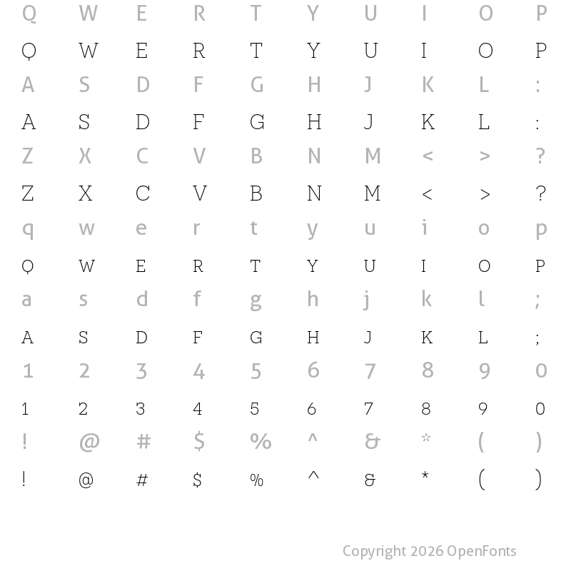 Character Map of Novecento slab Light