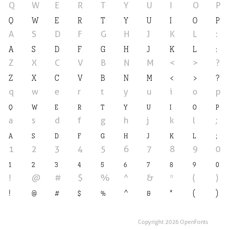 Character Map of Novecento slab narrow Book