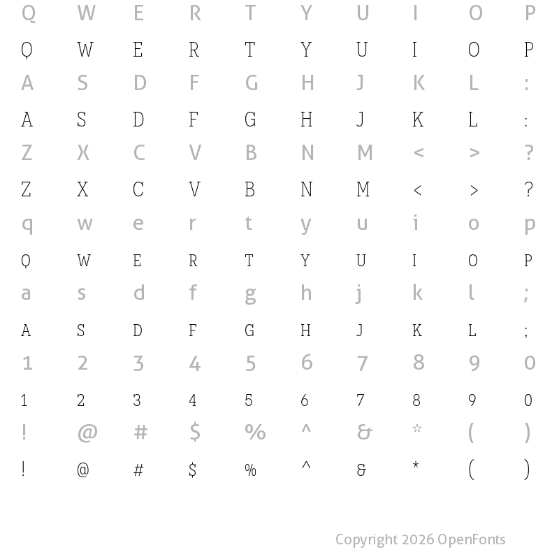 Character Map of Novecento slab narrow Light