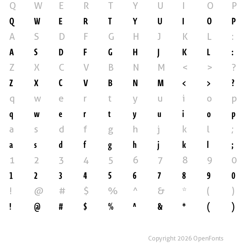 Character Map of Novel Sans Ar XCmp Bold