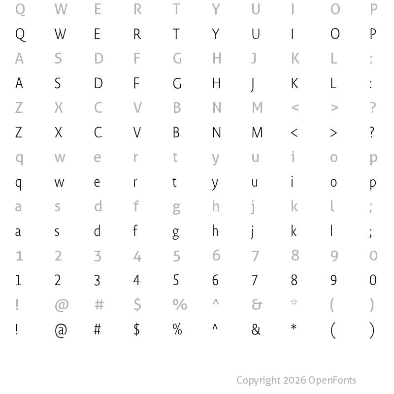 Character Map of Novel Sans Ar XCnd XLight