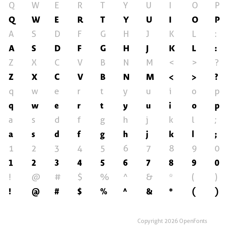 Character Map of Novel Sans He Cnd XBold