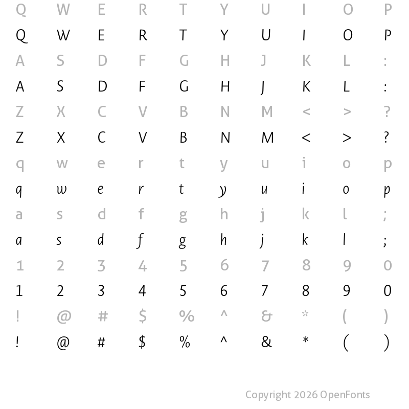 Character Map of Novel Sans Pro Light It