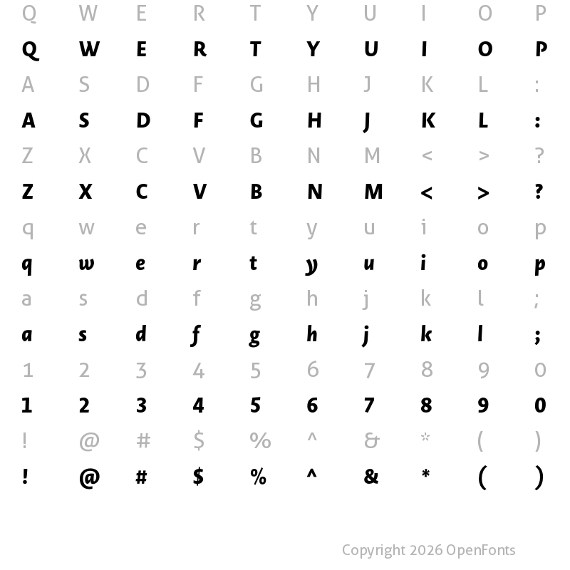 Character Map of Novel Sans Pro XBold It