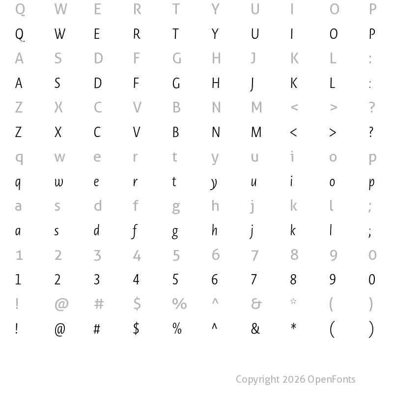 Character Map of Novel Sans Pro XCnd Light It
