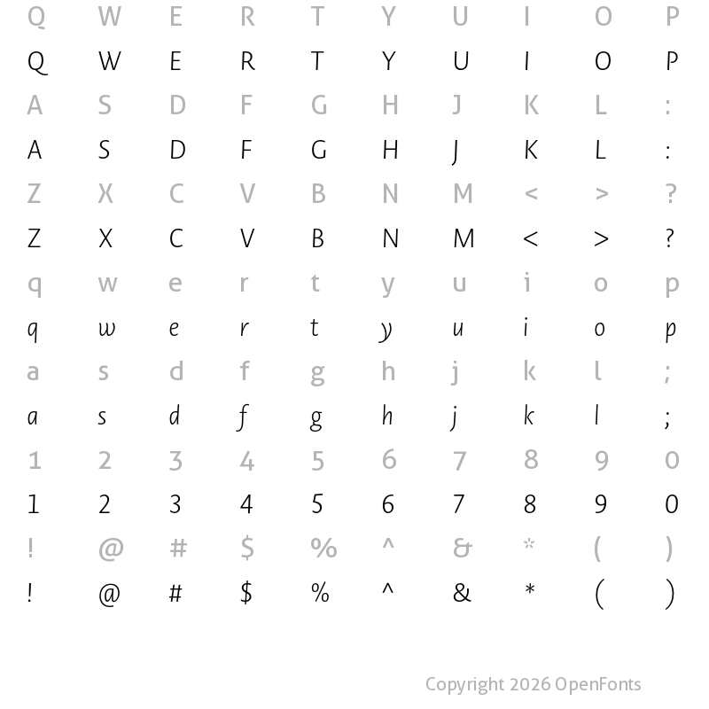 Character Map of Novel Sans Pro XLight It