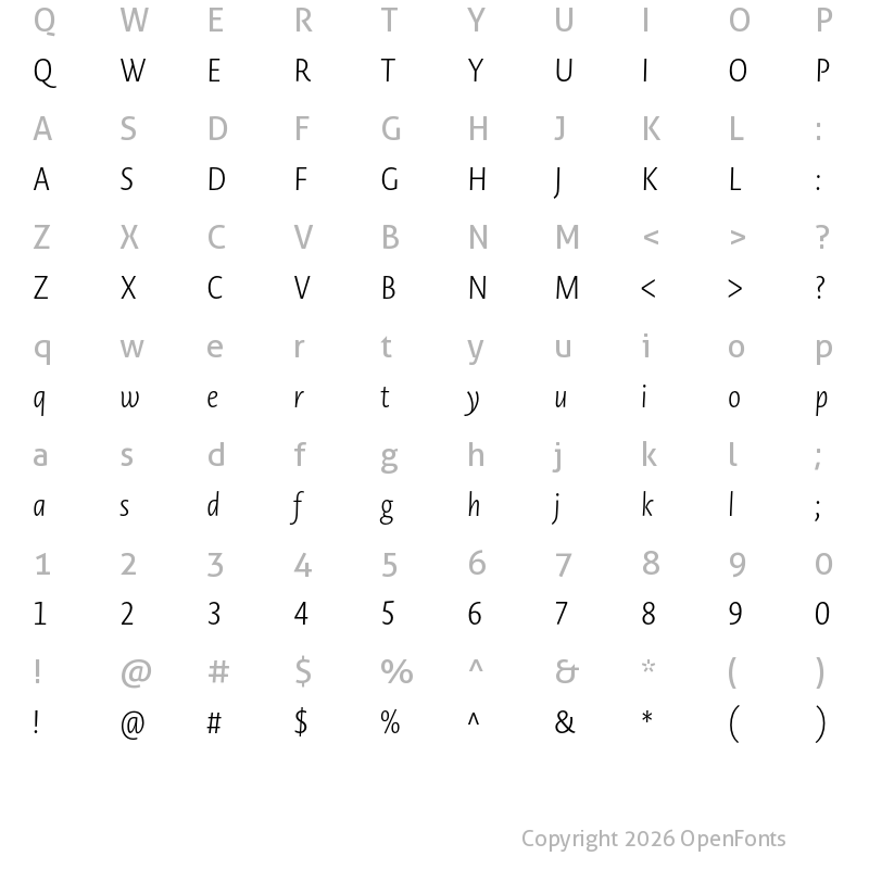 Character Map of Novel SansCond Pro ExtraLight Italic