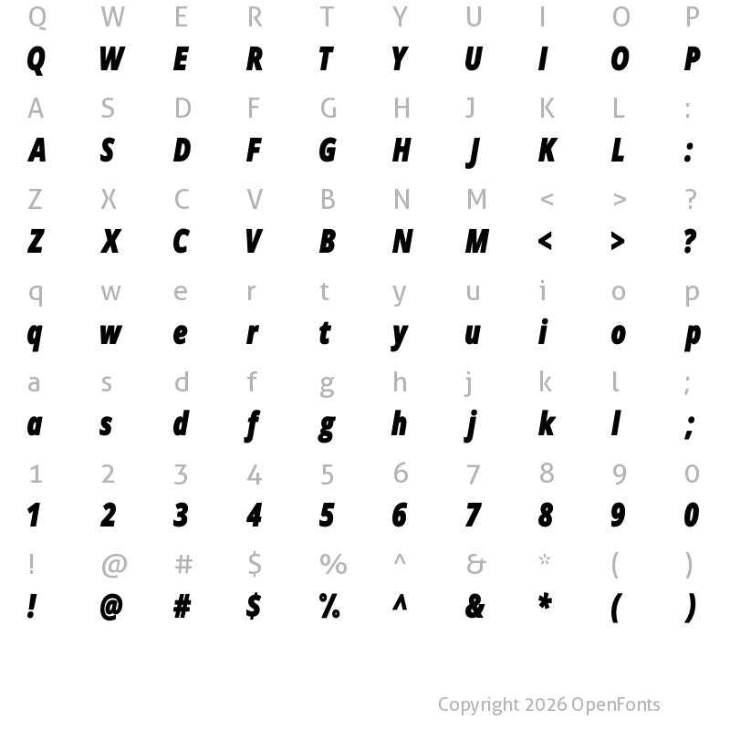 Character Map of Novus-Bold-Italic Regular