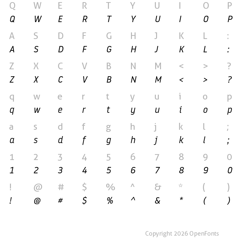 Character Map of Noway Italic