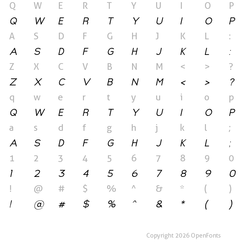 Character Map of Nsai Italic