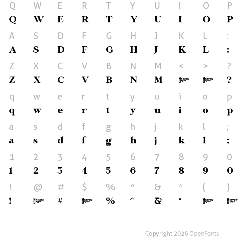 Character Map of NT Mikella DEMO Bold