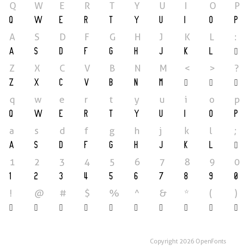 Character Map of Nue Gothic Regular