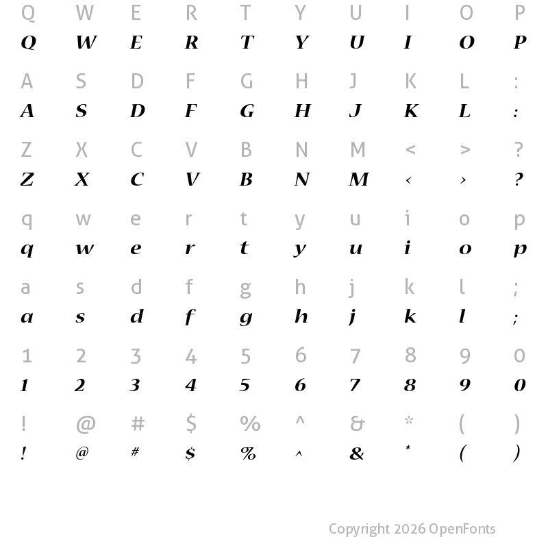 Character Map of Nueva Std Bold Expanded Italic
