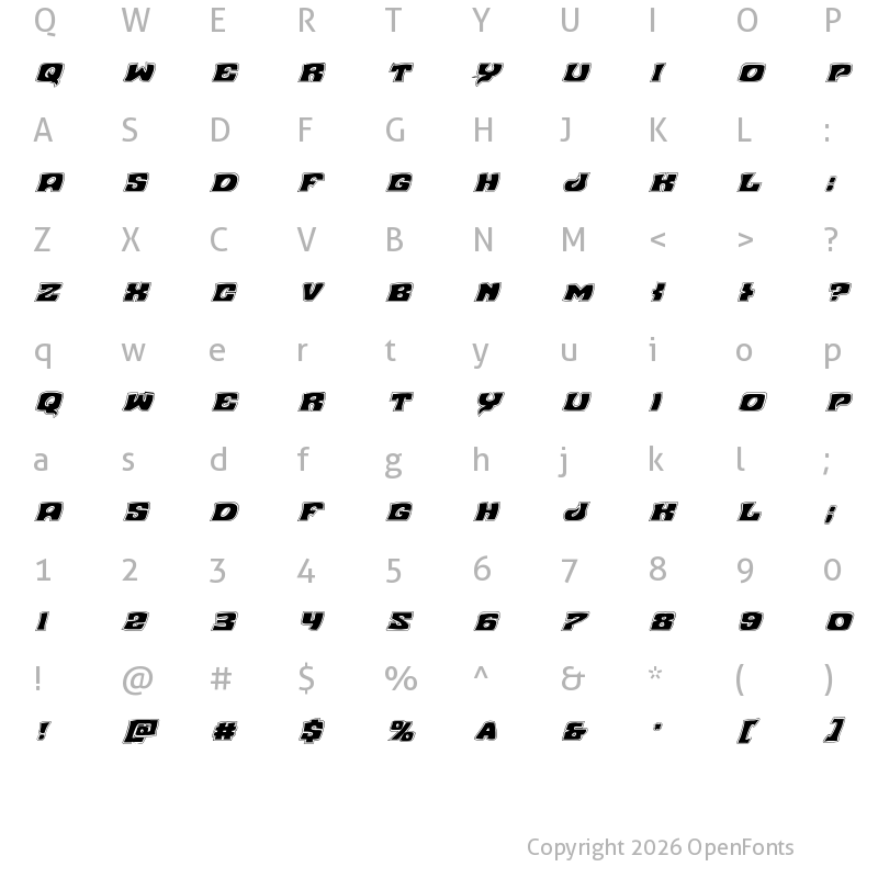 Character Map of Nuevo Passion Academy Italic Italic
