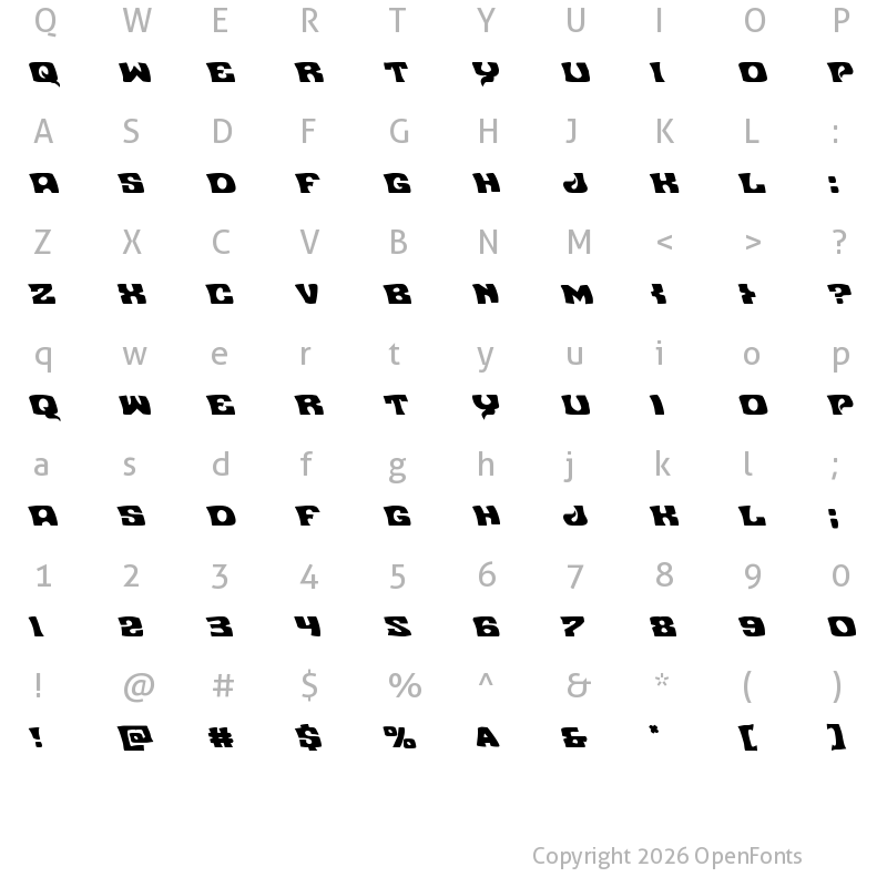 Character Map of Nuevo Passion Leftalic Italic