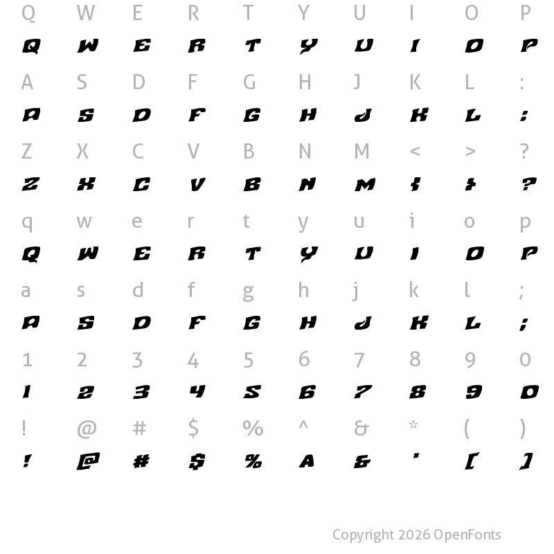 Character Map of Nuevo Passion Rotalic Italic