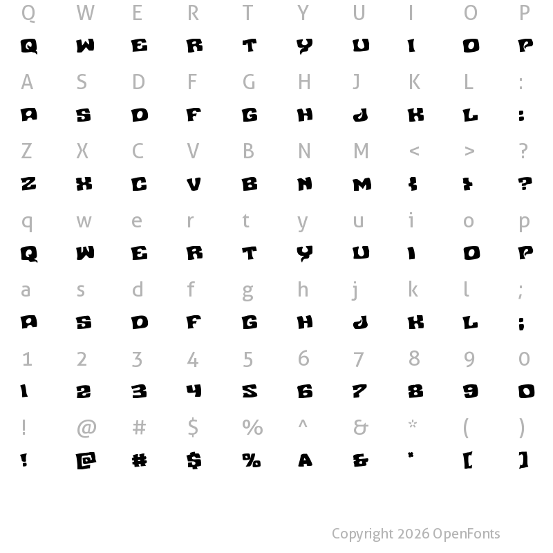 Character Map of Nuevo Passion Rotated Regular