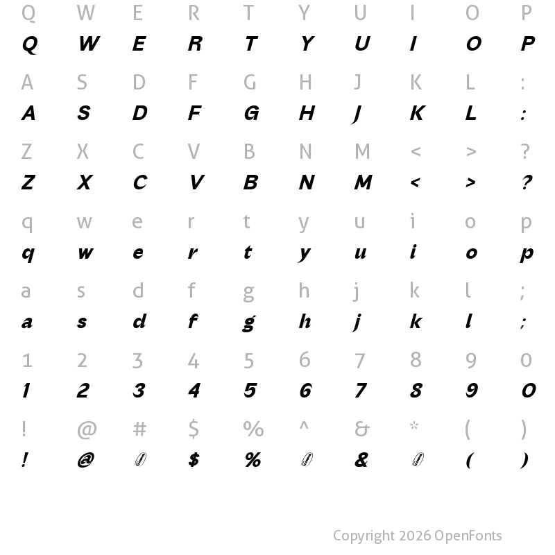 Character Map of Nutgame DEMO Bold Italic