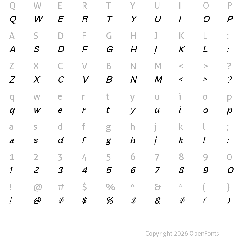 Character Map of Nutgame DEMO Italic