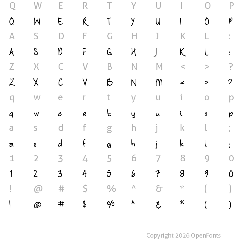 Character Map of Nymph's Handwriting Regular