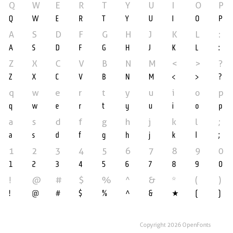 Character Map of Obvia Condensed Book