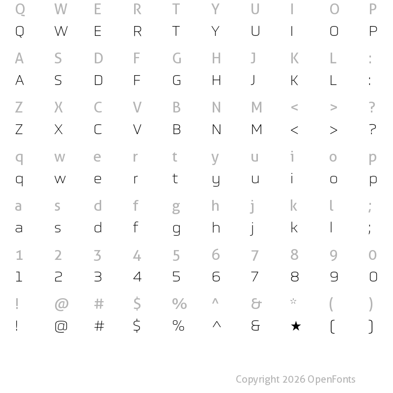 Character Map of Obvia Wide Thin
