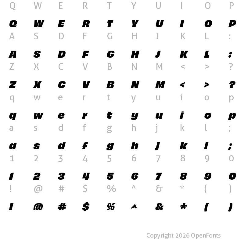 Character Map of Obviously Black Italic