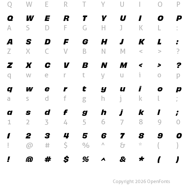 Character Map of Obviously Bold Italic