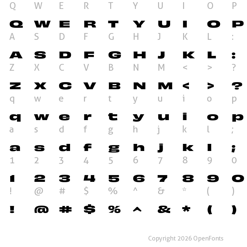 Character Map of Obviously Extended Bold