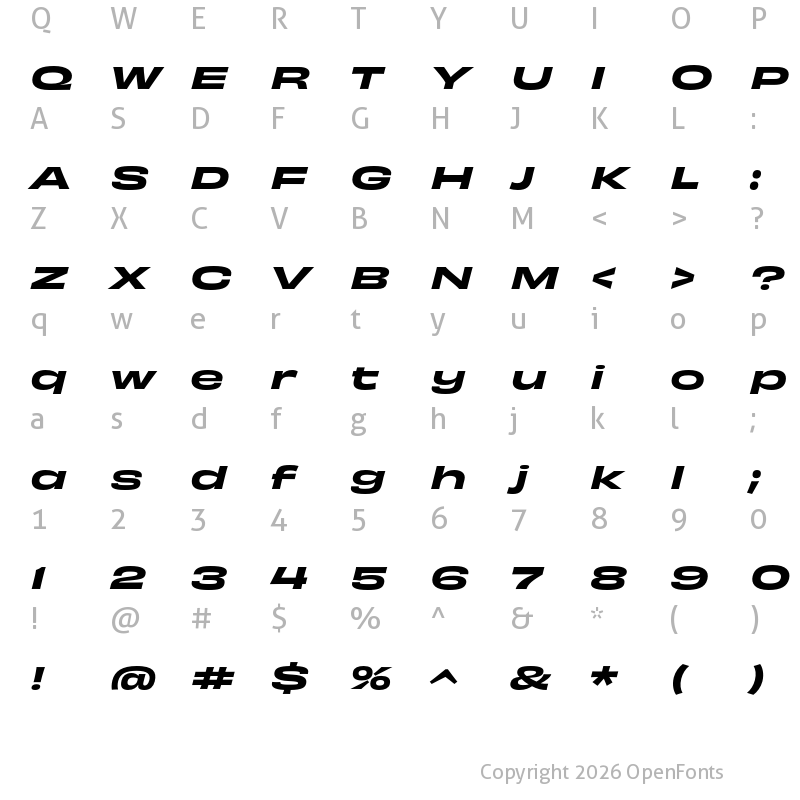 Character Map of Obviously Extended Semibold Italic