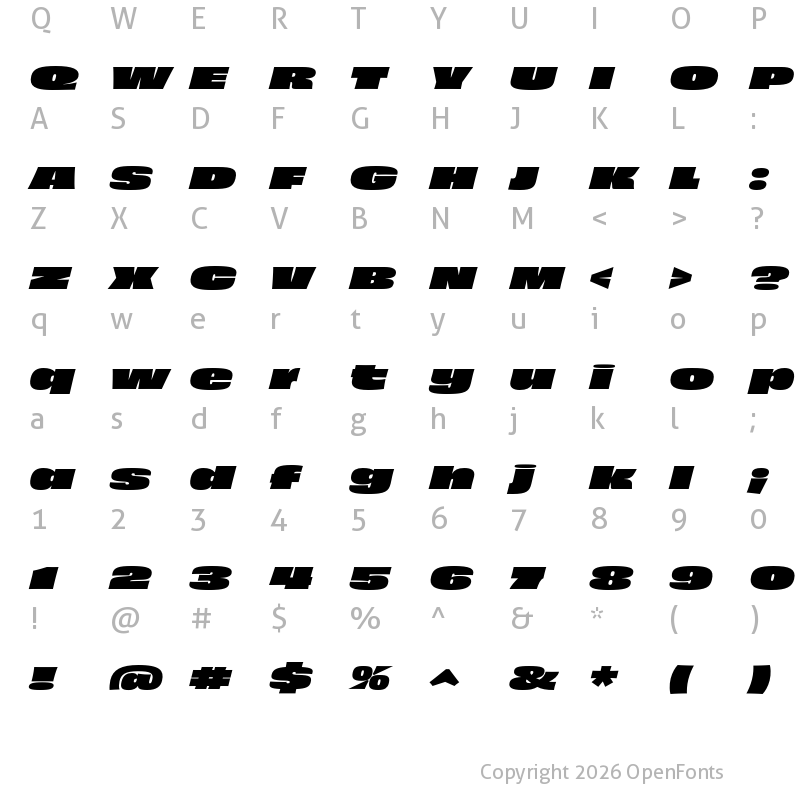 Character Map of Obviously Extended Super Italic