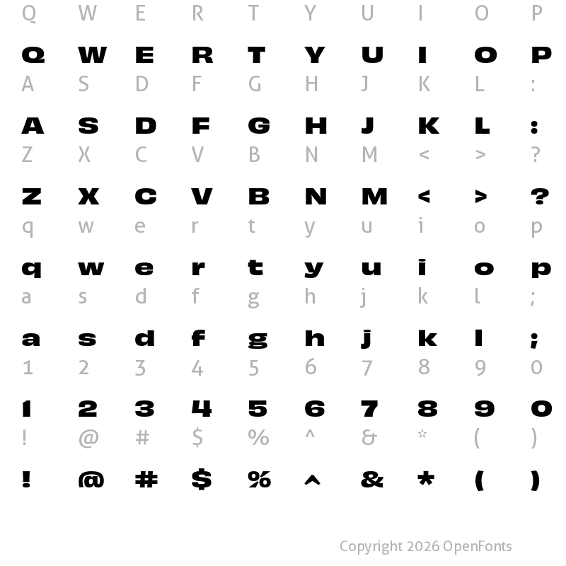 Character Map of Obviously Wide Bold