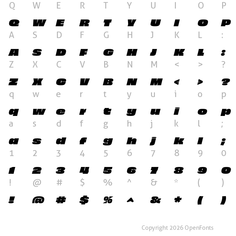Character Map of Obviously Wide Super Italic