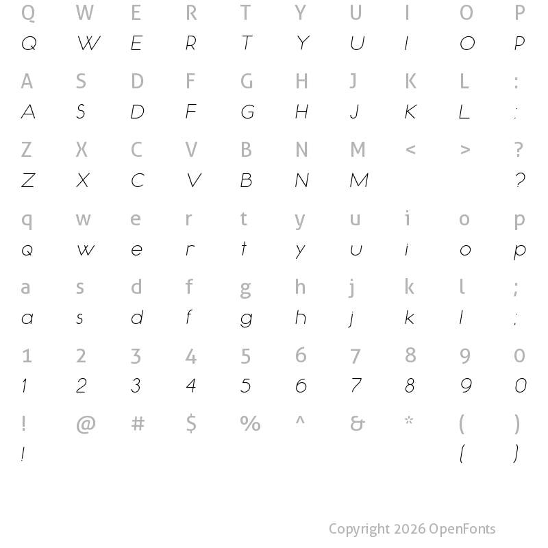 Character Map of Occupied Italic
