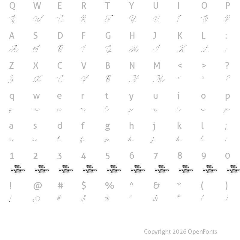 Character Map of Ocean View PERSONAL USE ONLY Regular