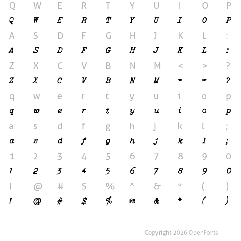 Character Map of Oceanside Typewriter Regular