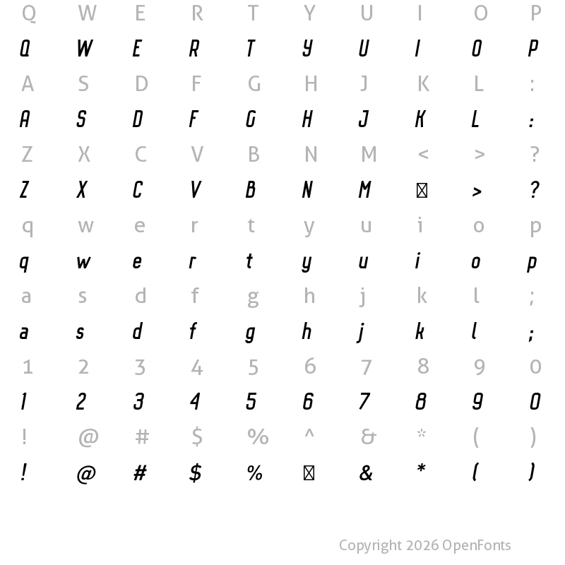Character Map of Octanis Sans Italic