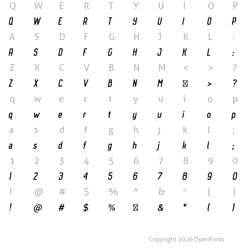 Character Map of Octanis SansRounded Italic