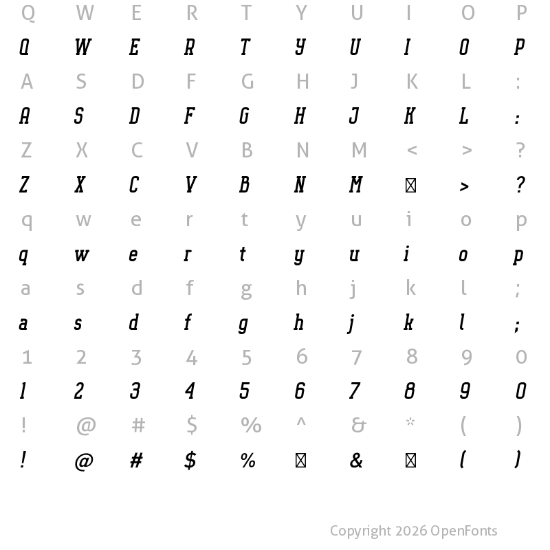 Character Map of Octanis Slab Italic