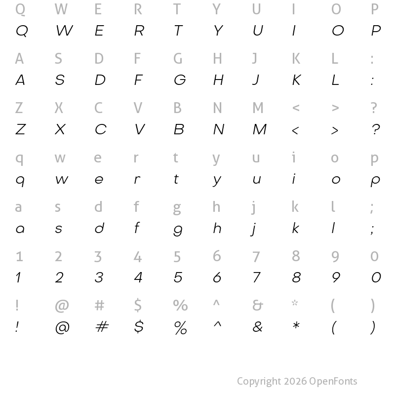 Character Map of Octarine Light Oblique