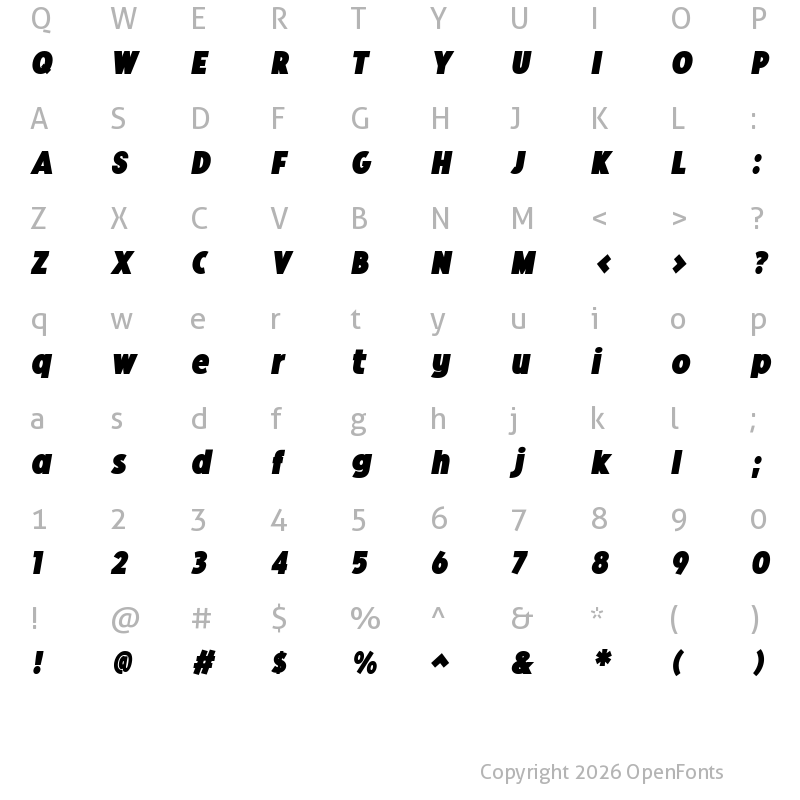 Character Map of Oculi Magni Black Italic