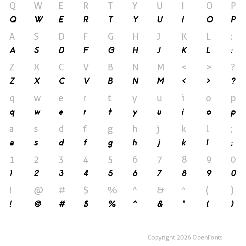 Character Map of Odin Rounded Bold Italic