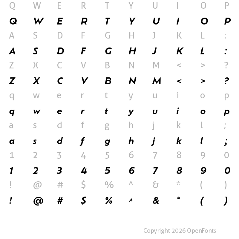 Character Map of Ofelia Display Bold Italic