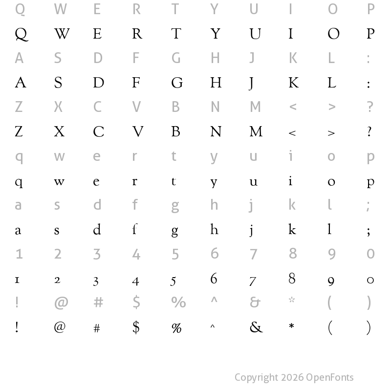 Character Map of OFL Sorts Mill Goudy TT Regular