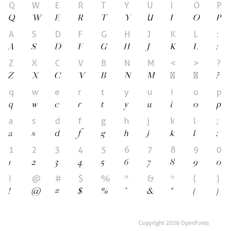 Character Map of OGNES Italic