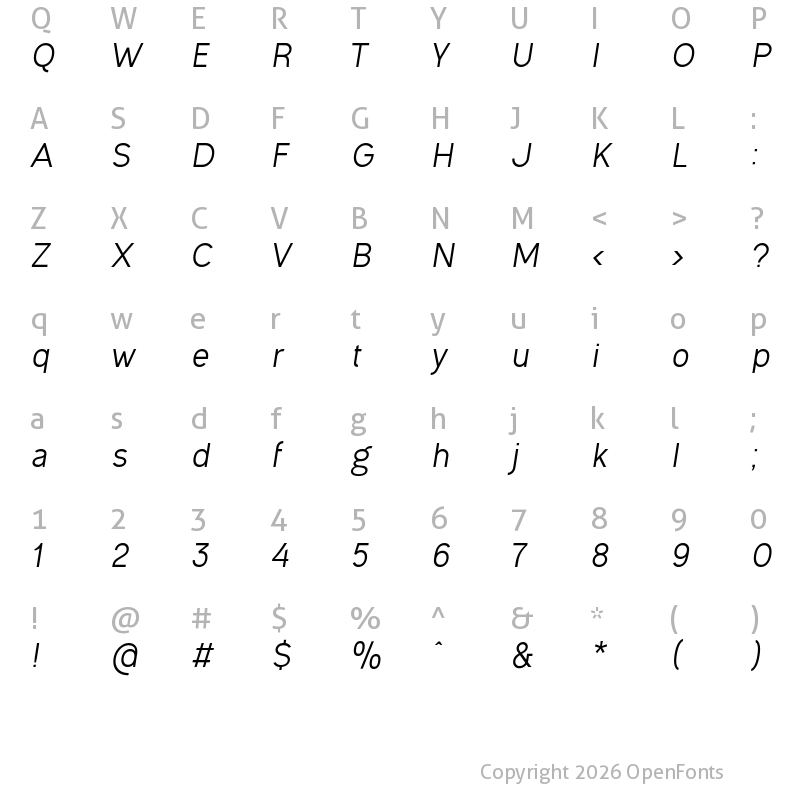 Character Map of Ogonek Italic