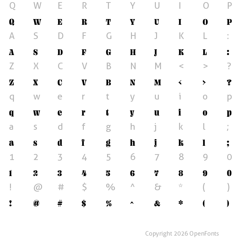 Character Map of Ohno Fatface 18 Pt Narrow