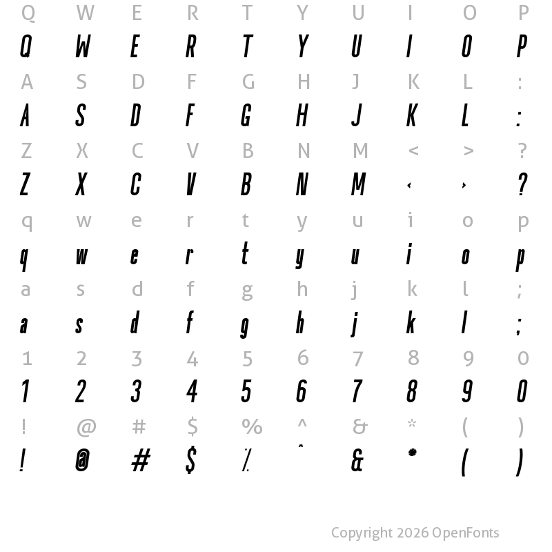 Character Map of Okana Black Oblique