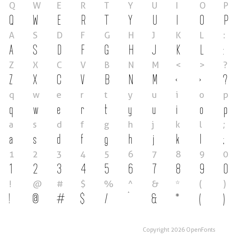 Character Map of Okana ExtraLight